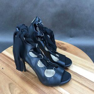 Jessica Simpson JP by Jessica Black Leather Gladiator Block Heel Sandals 6 B